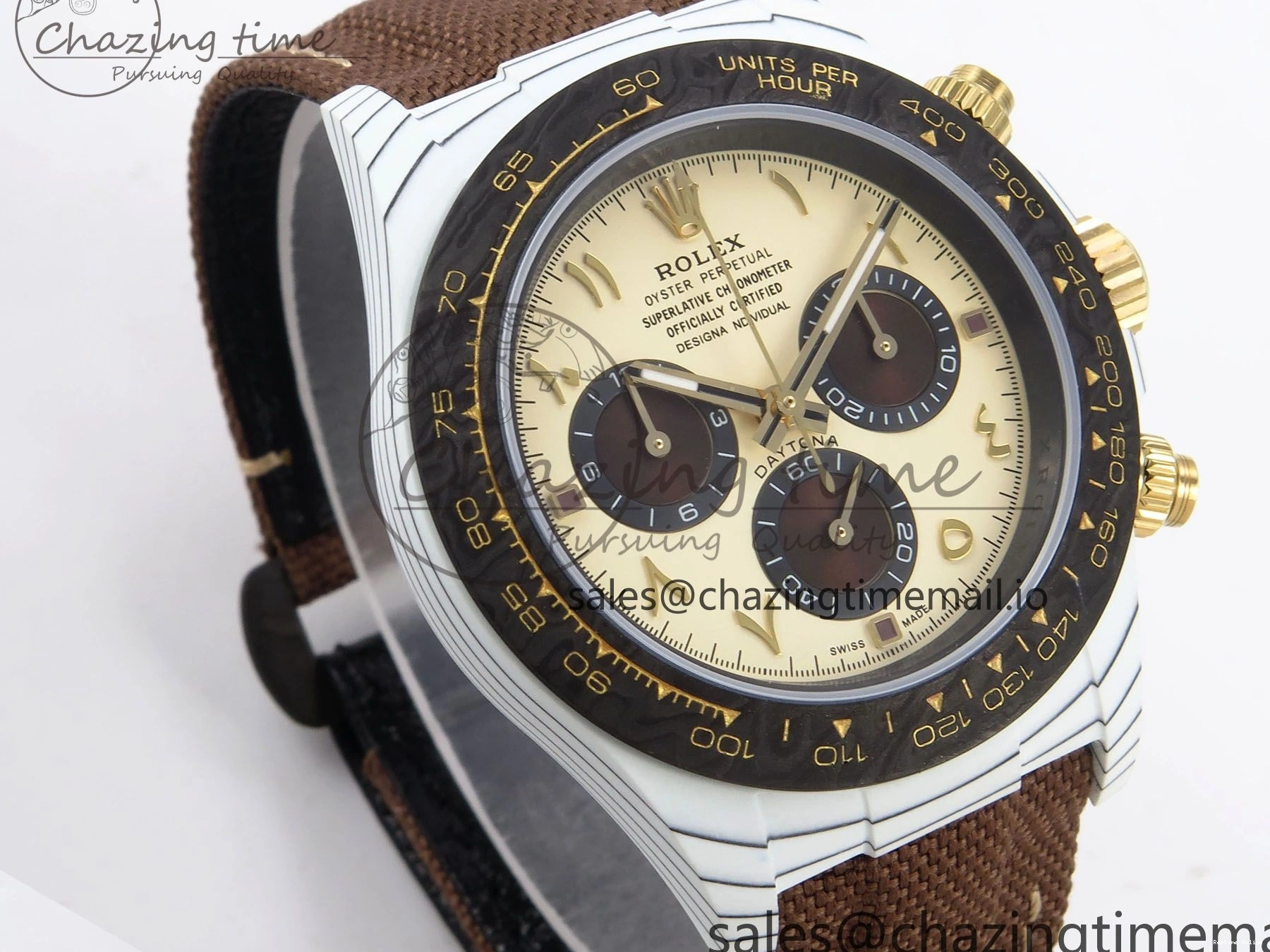 0120 Refined Daytona DIW “DESERT EAGLE”  White Carbon DIWF 1:1 Best Edition Cream Brown Dial on Brown Nylon Strap SH 1074